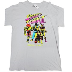 Street Fighter II T-Shirt Men’s XL Silver Graphic Tee Press Start Capcom Gaming