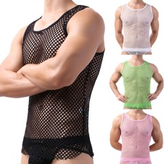 Sexy Men Vest Mesh See Through Fishnet Casual Fitting Muscle Tank Tops Tee