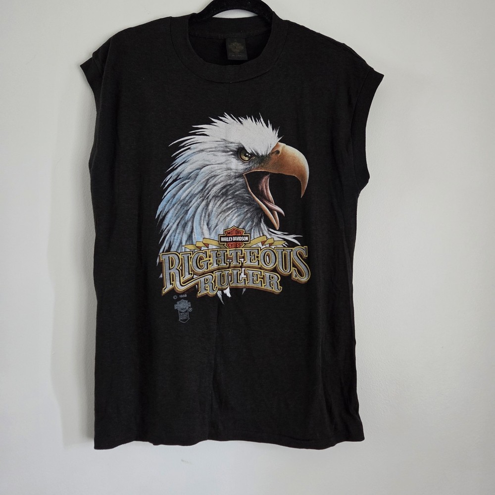 Vintage 3D Emblem Harley Davidson T Shirt Medium 1985 Righteous Ruler Back Print