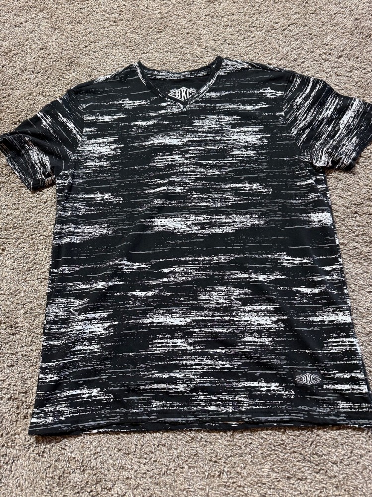Brooklyn BKC Mens Shirt Size Large Slim Fit Poly Cotton Blend Stretch Flex Black