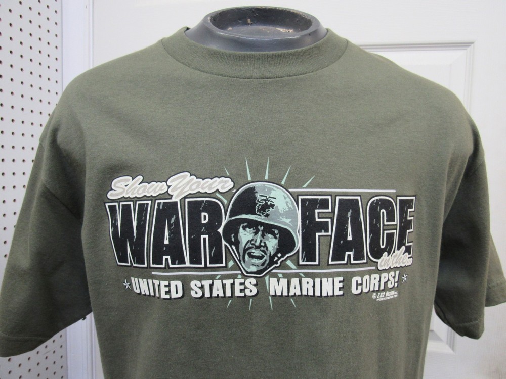 Vintage US Marine Corps T Shirt Ooo Raah! Show Your War Face 7.62 Design Large