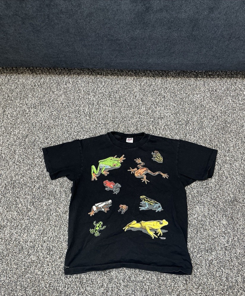 Vintage 90s All Over Print Front Back Nature Frogs Colorful Mens Boxy Large
