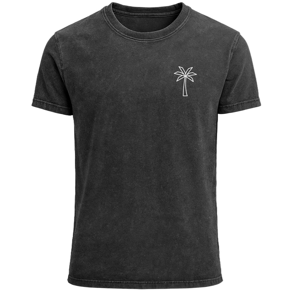 Men’s Palm Tree Logo T-Shirt – Vintage Wash Look Short Sleeve Cotton Shirt