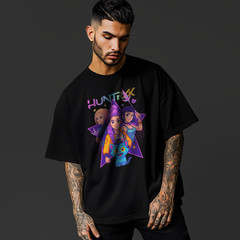 HUNTRX Anime Graphic T-Shirt – Cute KPOP Inspired Cartoon Girls & Cat Tee A275