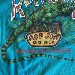VTG Ron Jon T Shirt Surf Shop Iguana Panama City Beach FL Turquoise Green Large