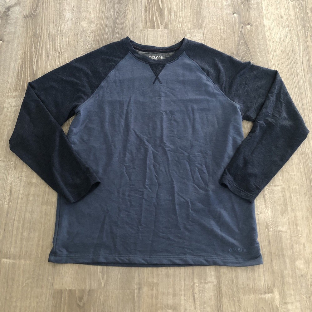 Orvis Classic Collection Mens Size Large Blue Long Sleeve Pullover Shirt Thermal