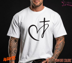 Unisex Minimalist Heart Cross T-Shirt, Men T shirt,Women T shirt Gift Religio