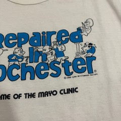 Vintage Russell Athletic Repaired in Rochester Shirt Large White 1988 Paper Thin