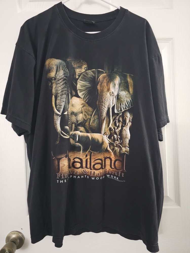 JOLIGOLF Thailand Elephant Wood Carving Graphic T-Shirt Men’s XL Ventage