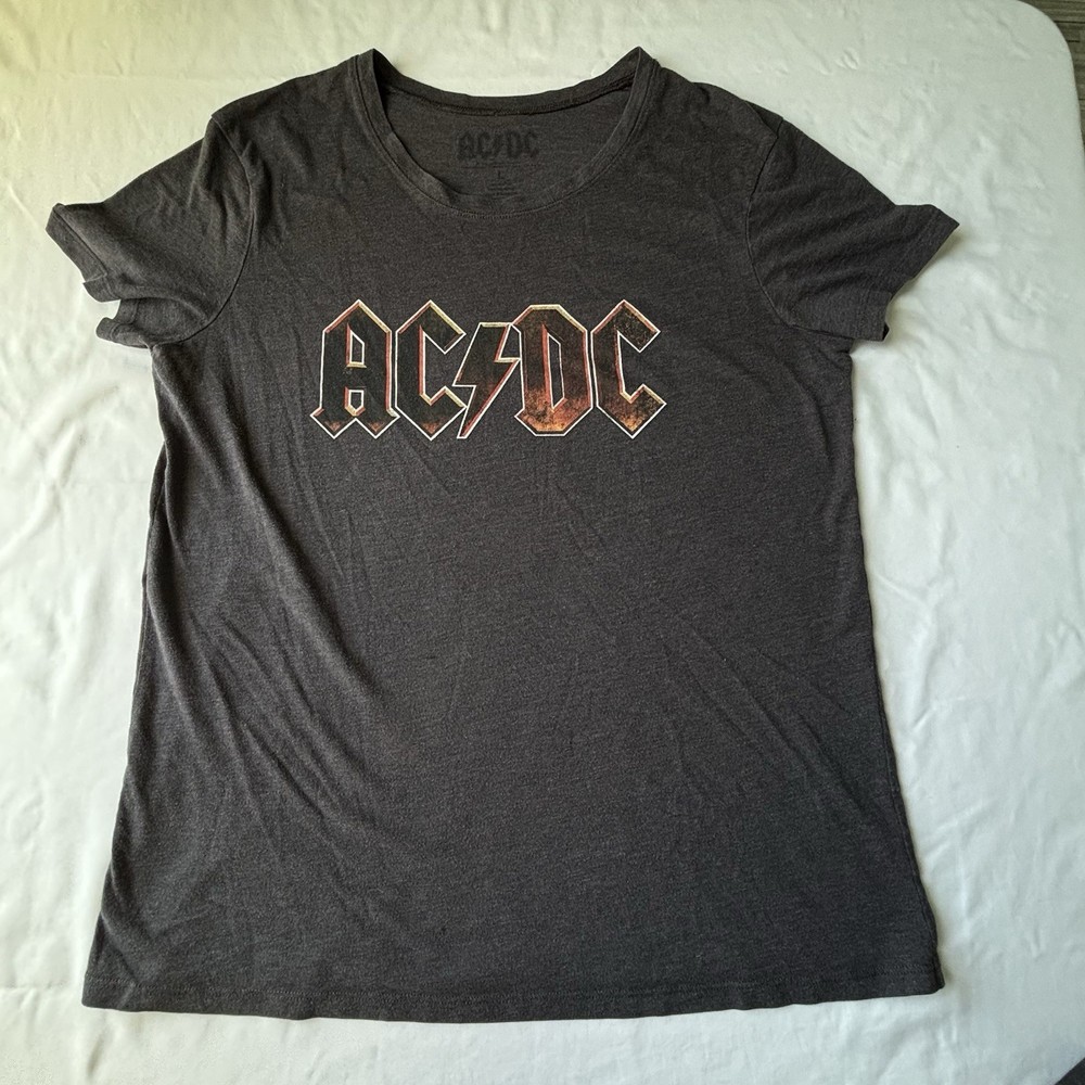 Retro Faded Spell Out AC/DC Gray Tee Size Large