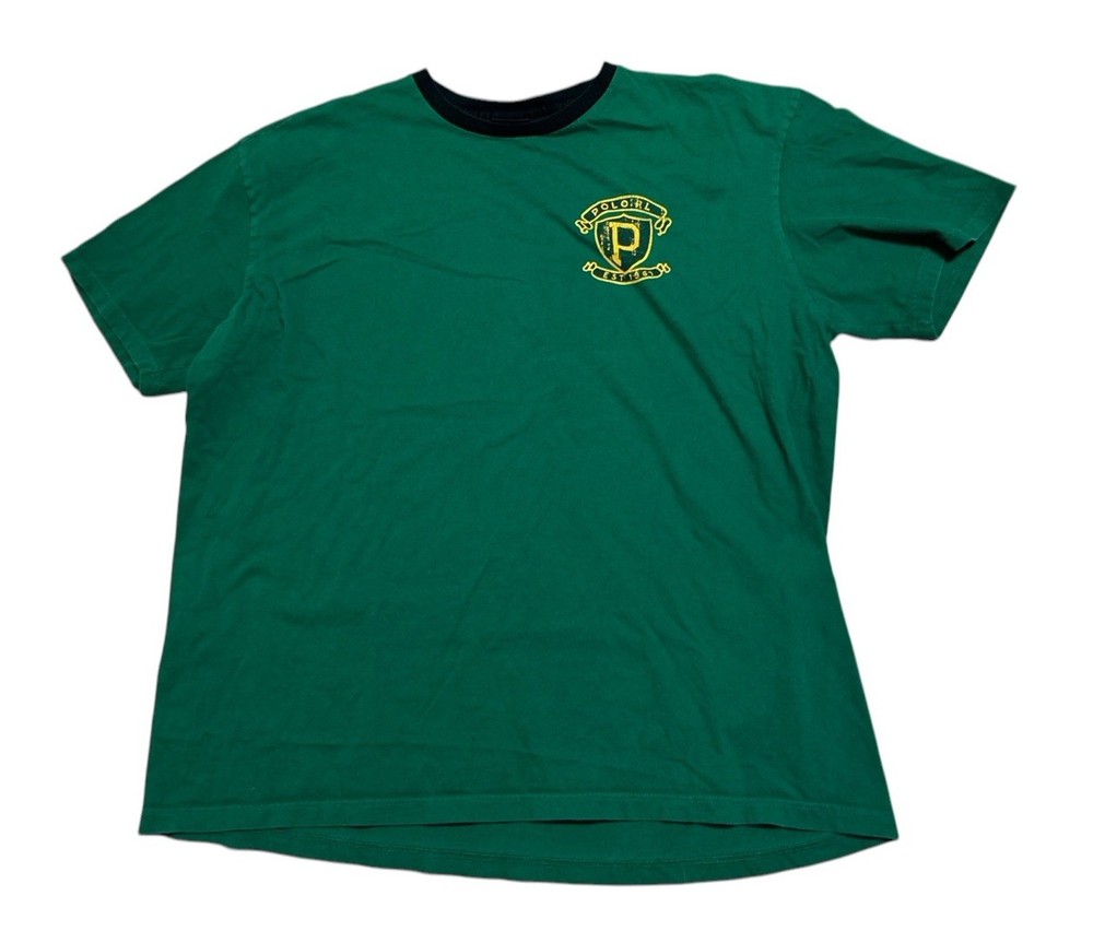 Vintage 90s Polo Ralph Lauren Crest Logo T Shirt Green Men’s XL Contrast Collar