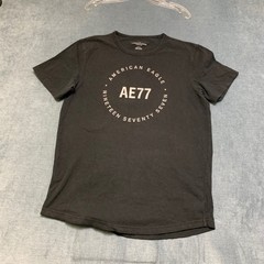 American Eagle Outfitters T Shirt Mens Medium Black “AE77” Graphics Round Neck