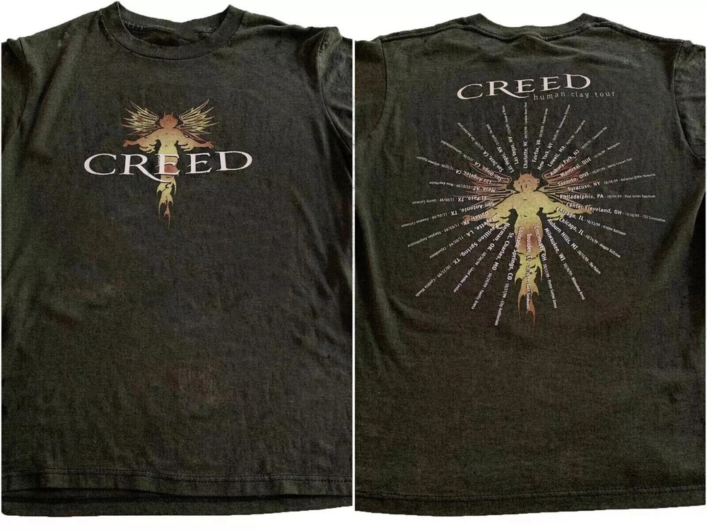 Rare Creed Band 1999 Human Clay Tour 2 Side Black Shirt S to 5XL EM192