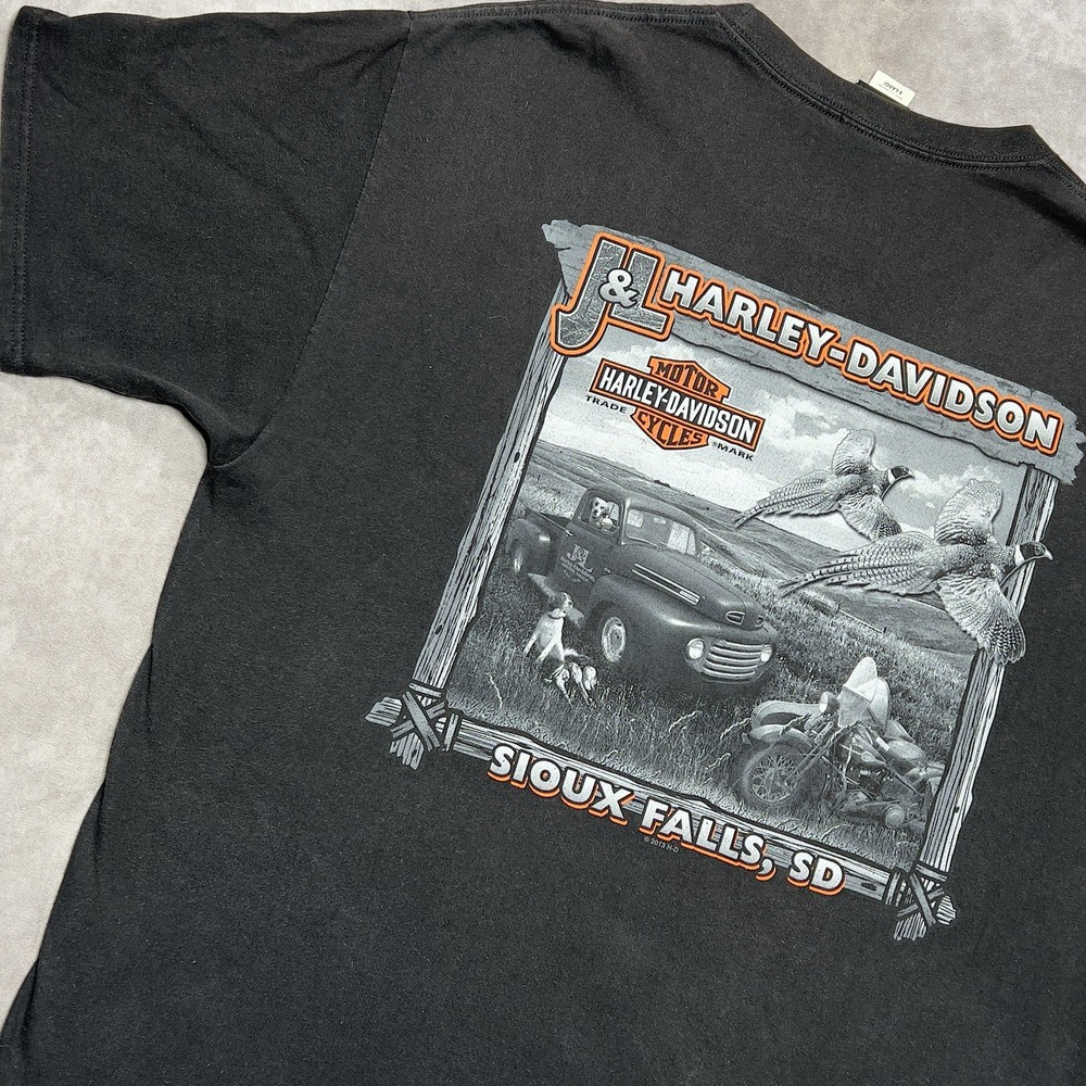 Harley Davidson Shirt Mens XL Blac Sioux Falls SD J&L Pheasant Vintage Truck