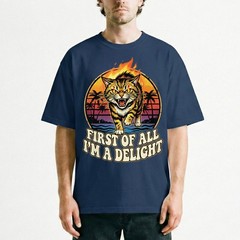 Angry Tiger Fire Eyes Tropical Beach Tee Retro Sunset Palm Trees T-Shirt