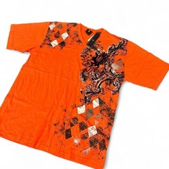 Y2K Karl Kani v neck tee Sz L NWT Grunge Skater Hip Hop Deadstock Orange