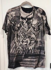 Rare Vtg Affliction Puppet Master God Vs Devil Demon Shirt L Y2K All Over Print