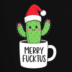 MERRY FUCKTUS Funny Christmas Cactus Santa Hat Gift Mens T-Shirt