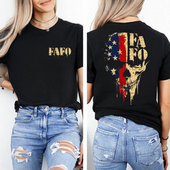 FAFO Skull Patriotic Grunge Style for Men 2 Sided FAFO Skull Front Back T-Shirt