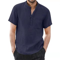 Men’s Cotton Linen Short Sleeve Casual Shirt Breathable Summer T-shirt Tee Gift