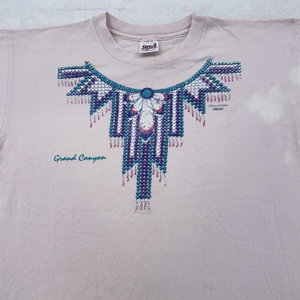 Vintage Grand Canyon Shirt Mens Large Beaded Feather Graphic Anvil USA 90s Tee