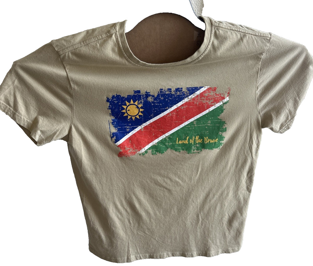 Wild Style Namibia Distressed Flag Men’s Sz Large Tan T-Shirt Land of the Brave