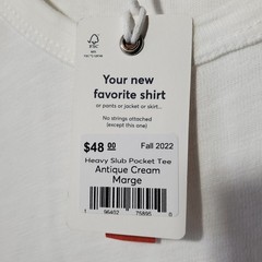 Marine Layer Shirt Slub Pocket Shirt Mens Large Antique Cream White Tee NWT