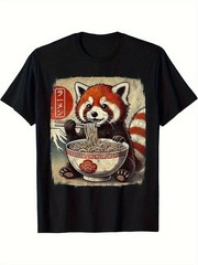 Funny Red Panda Eating Ramen Japanese Kawaii Casual Short Sleeve Unisex Tee