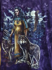 Vintage Desert Wash Tie Dye Native American Wolf T-shirt Sz Large Eagle Wolf