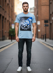 Vintage Y2K $58 DIESEL Light Blue MOHICAN Short Sleeve Slim Fit Designer T-shirt