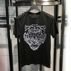 New Fashion Hot Drill Tiger Rhinestones Trend Cotton Summer Luxury Men T-Shirt