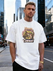 Cowboy Sunset Graphic 100% Cotton Men’s T-Shirt, Suitable for Daily Streetwear
