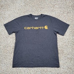 Carhartt Shirt Mens Large Gray Yellow Spell Out Tee Work Wear Outdoors Adult A12