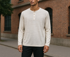 Crosby & Howard Men’s Henley Shirt Long Sleeve Cream and Gray Size XL NWT