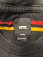Van Black W/ Red & Yellow Striped T-Shirt W/ Embroidered Daisy Logo Sz L Skater