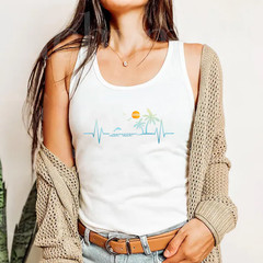 Heartbeat with Tropical Palm Trees Beach Island Sunset Tank Top