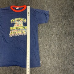Vintage 1980 Six Pack Attack Iron On Single Stitch Thin 50/50 S Blue T Shirt