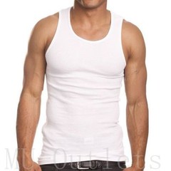 3 Piece Pack Men’s Plain White Ribbed Tank Top A-Shirt Undershirt 100%Cotton