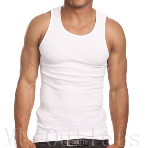 New 3 Piece Pack Men’s Plain White Ribbed Tank Top A-Shirt Undershirt 100%Cotton