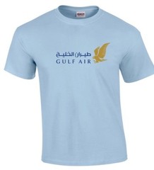 Gulf Air Gold Blue Logo Bahrain Airline Light Blue Cotton T-shirt