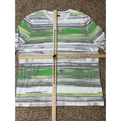 Alfani Mens T-Shirt White Green Space Dye Long Sleeve Crew 100% Cotton XXL New