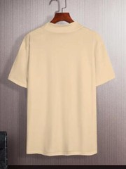 Fashion Men High Neck Short Sleeve T-Shirt Sophisticated Soft Fabric Beige New