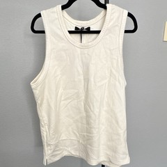 NOVAMEN Men’s White Ribbed Crew Neck Sleeveless Solid T-Shirt Regular M