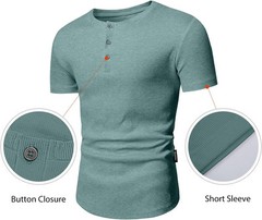 Men’s Muscle Slim Henley Shirts Crewneck T-Shirt Gym Workout Athletic Shirt Tees
