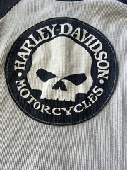 Harley-Davidson Skull Thermal Waffle Knit Raglan Shirt Men’s L Gray Cream Logo