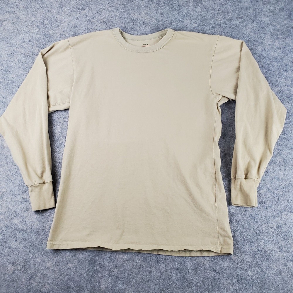 Rothco Shirt Men Medium Beige Crew Neck Long Sleeve Stretch Pullover 100% Cotton