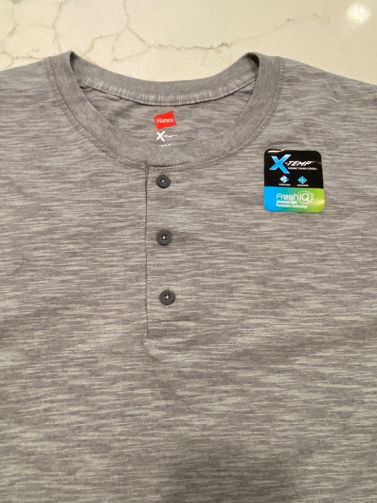 New Hanes Men’s Henley Shirt Long-Sleeve Gray, M