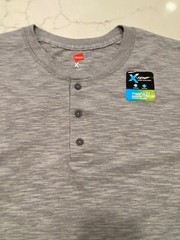 New Hanes Men’s Henley Shirt Long-Sleeve Gray, M