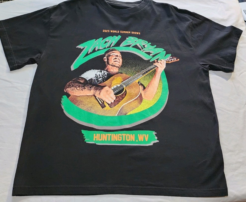 Official 2025 Zach Bryan Tour T-Shirt Huntington WV Black Cotton Size Large L