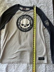 Harley-Davidson Skull Thermal Waffle Knit Raglan Shirt Men’s L Gray Cream Logo